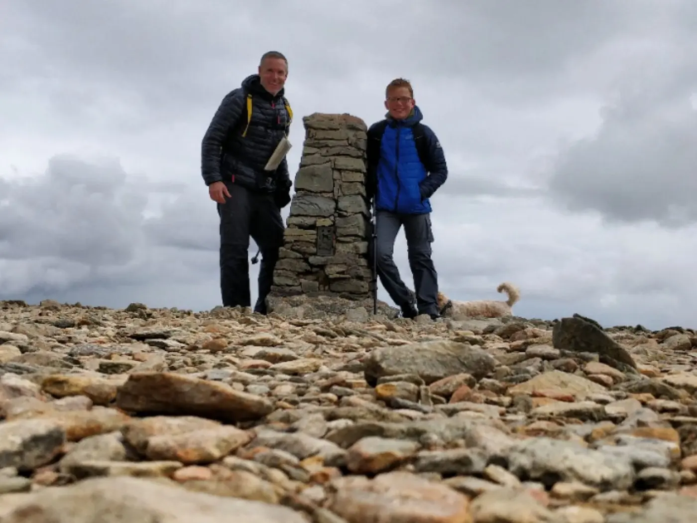 Ben and me at the top of Helvellyn with random dog in background (courtesy of the timer on my smartphone, hence the angle!)