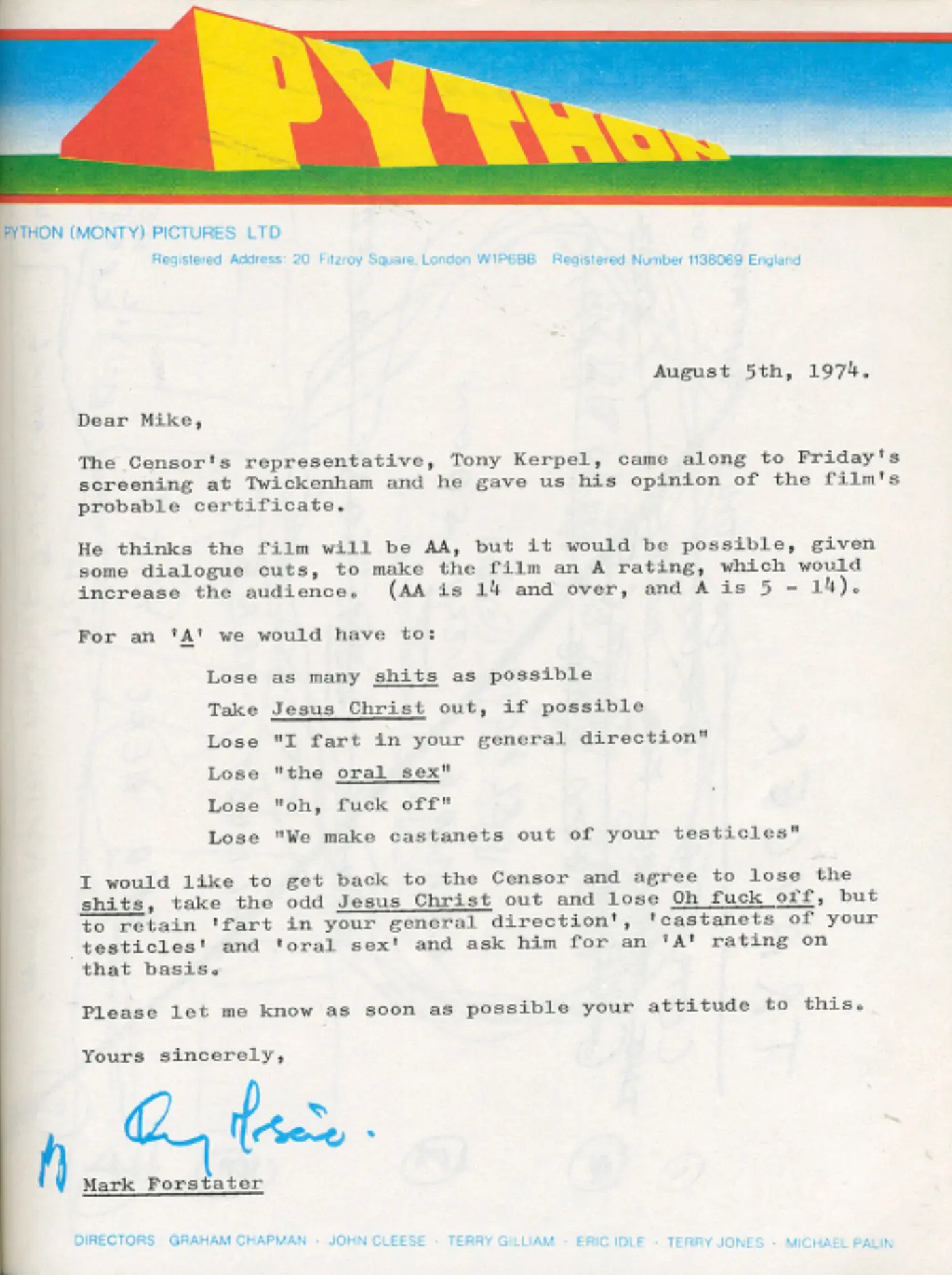 Python (Monty) Pictures letter