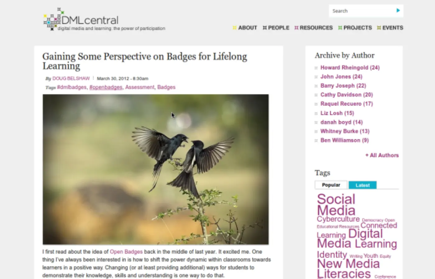 Screenshot of DMLcentral badges post
