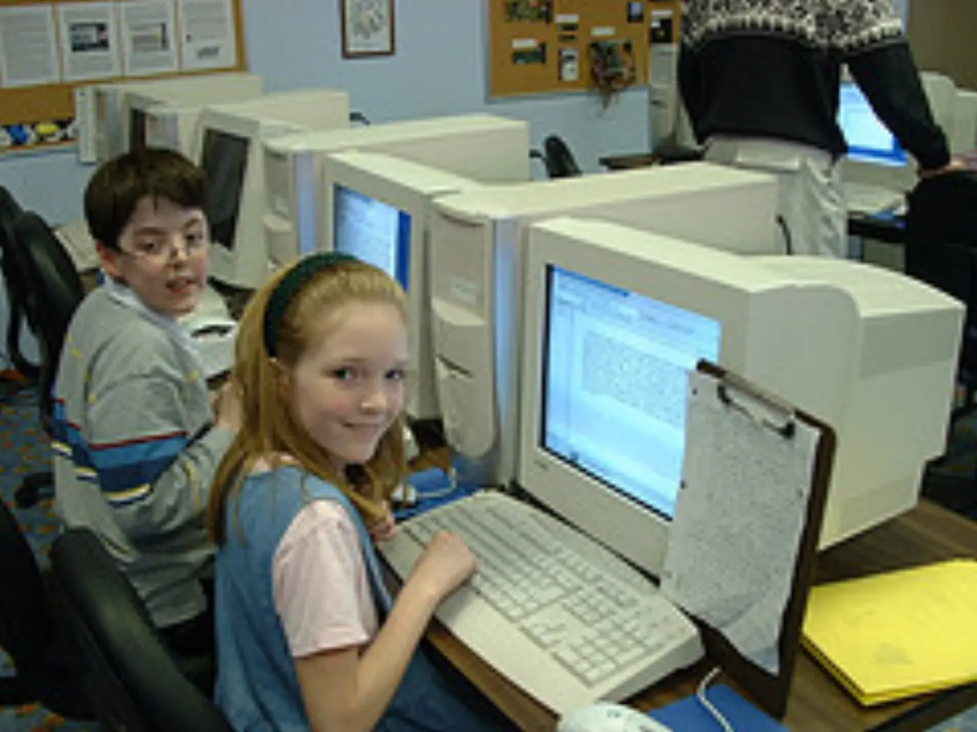 Joey and April working on their keyboarding skills
