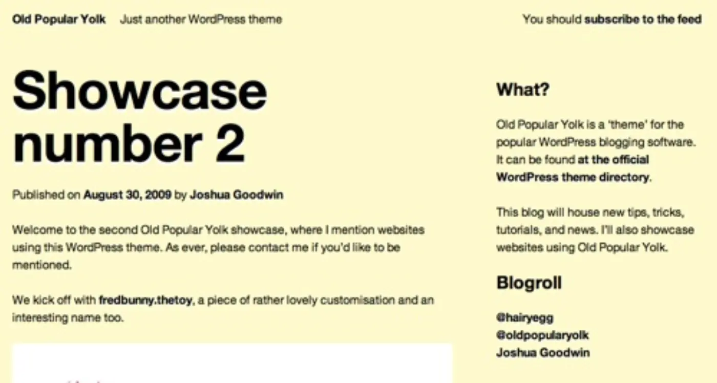 Blog theme - 'Old Popular Yolk'