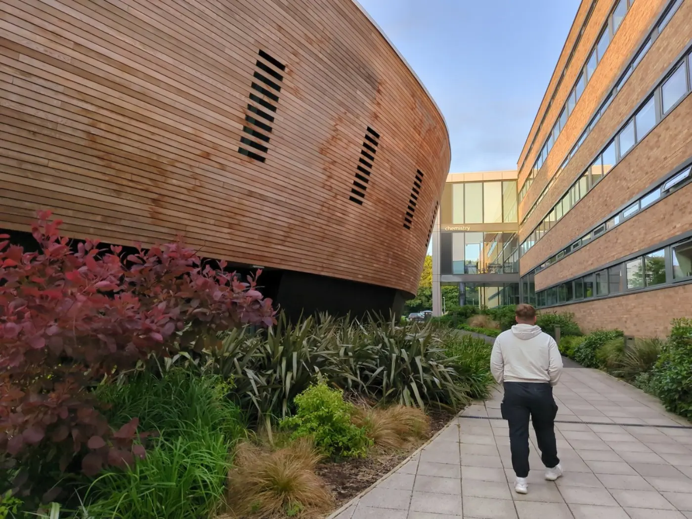 My son walking around the campus at Lancaster University