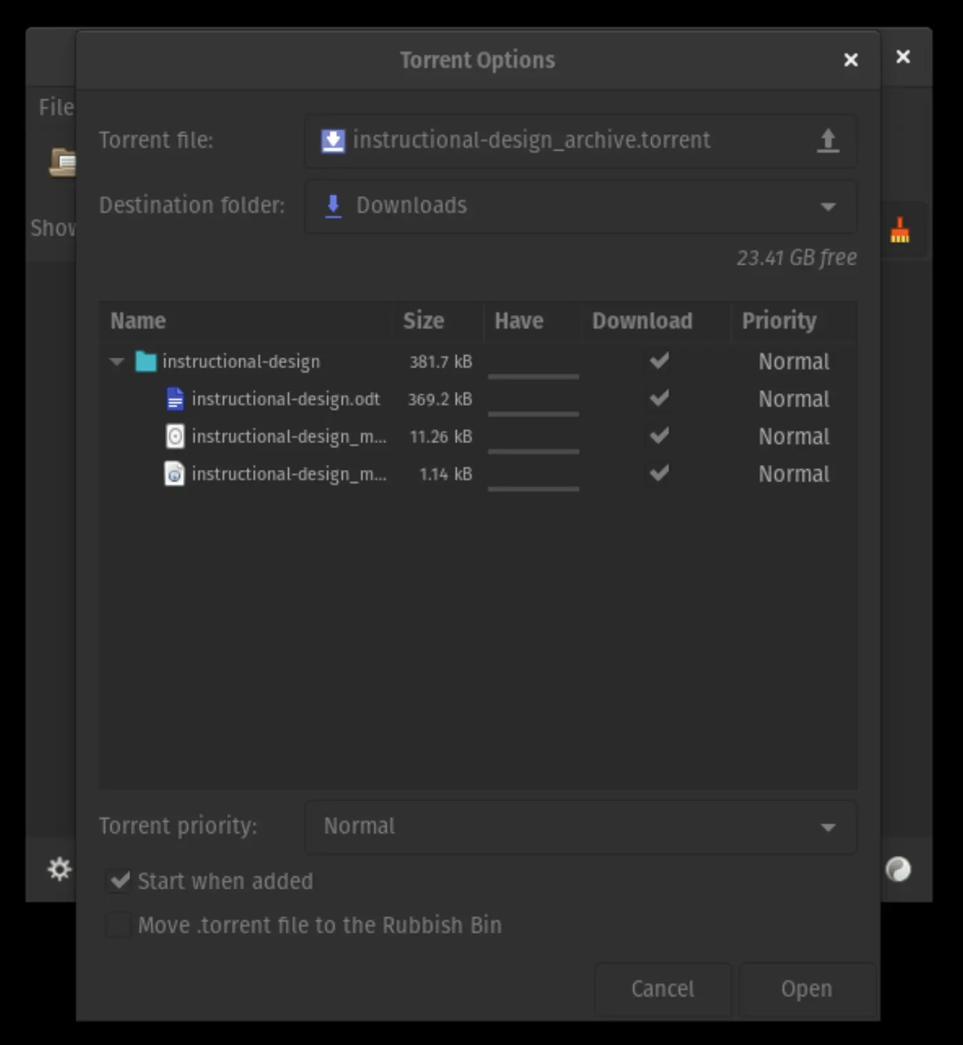 Add torrent to Transmission