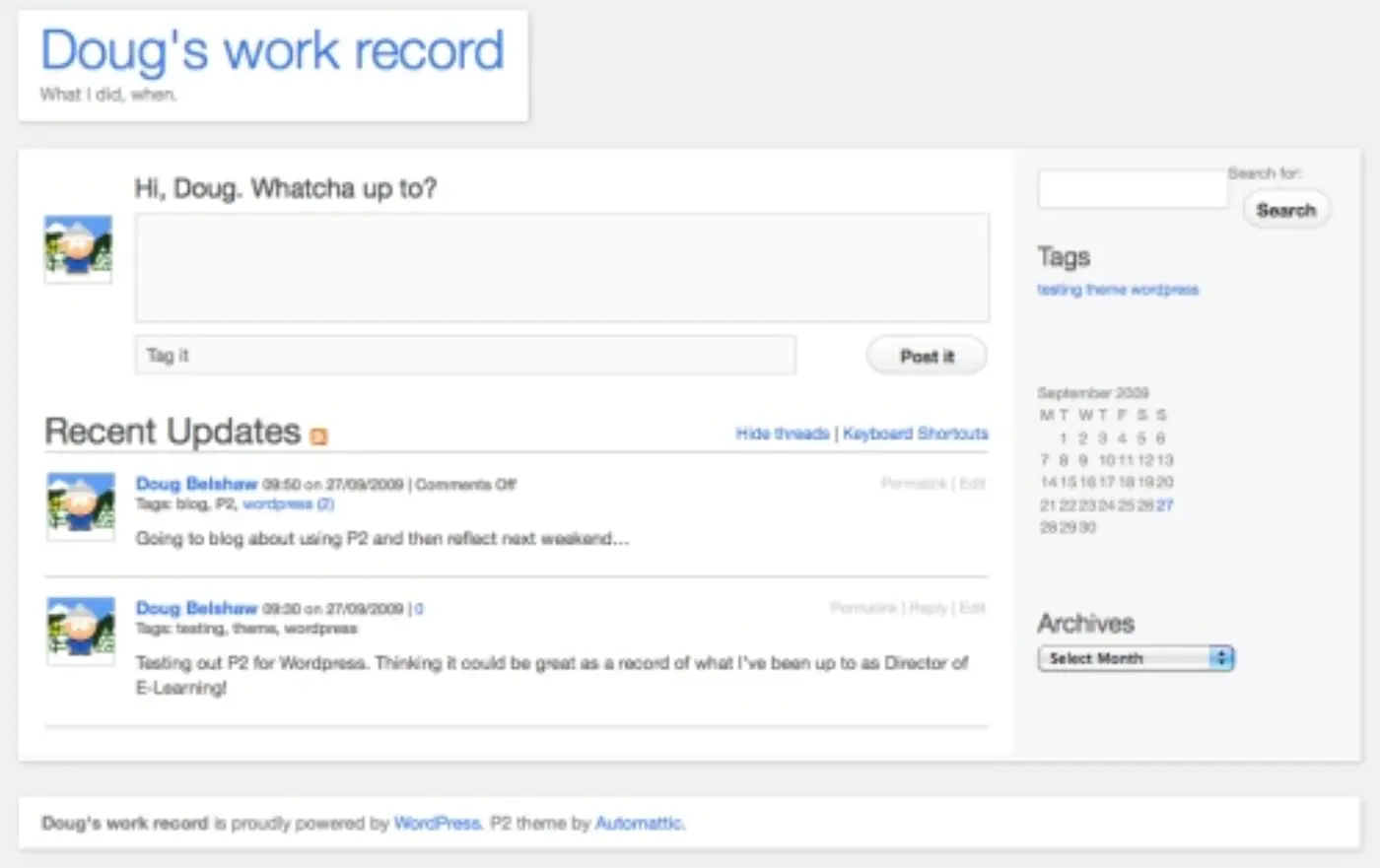 Word record on WordPress/P2 system
