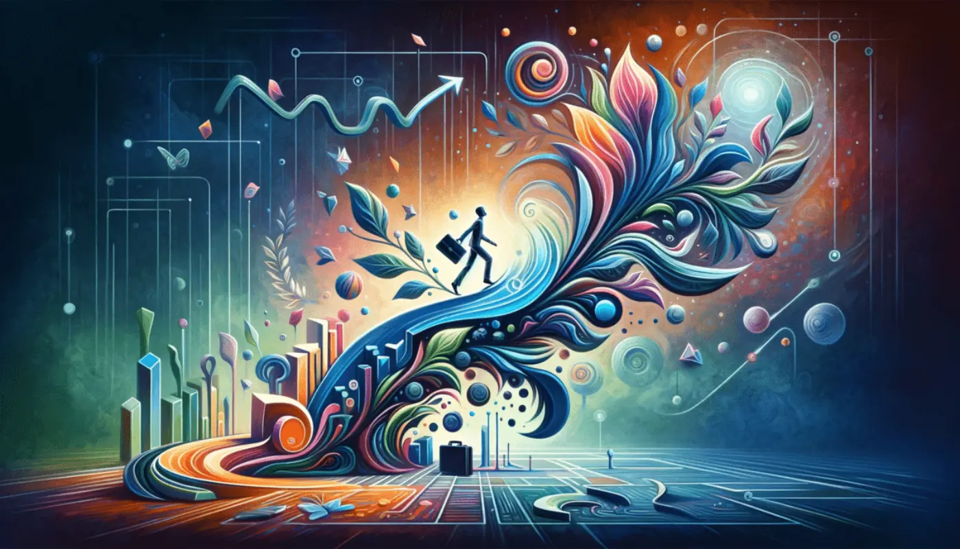A DALL-E 3 created image conveying the concept of growth and preparedness for new challenges through its use of abstract forms and a vibrant colour scheme, representing learning and intellectual development.
